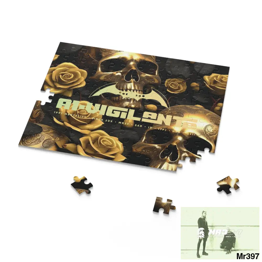 A1-Vigilante Gold Gothic skulls & Roses Puzzle (120 252 500-Piece) Puzzle