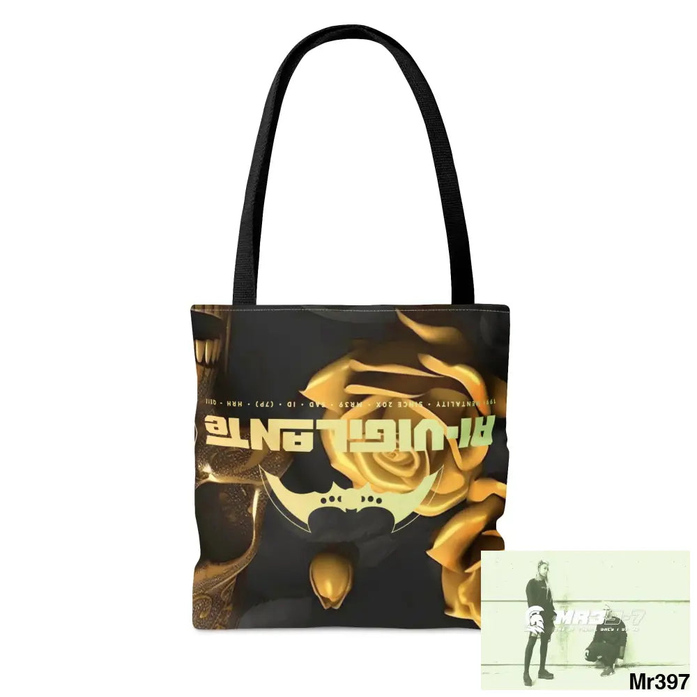 A1-Vigilante Gothic Gold skulls & Roses Tote Bag (AOP) Bags