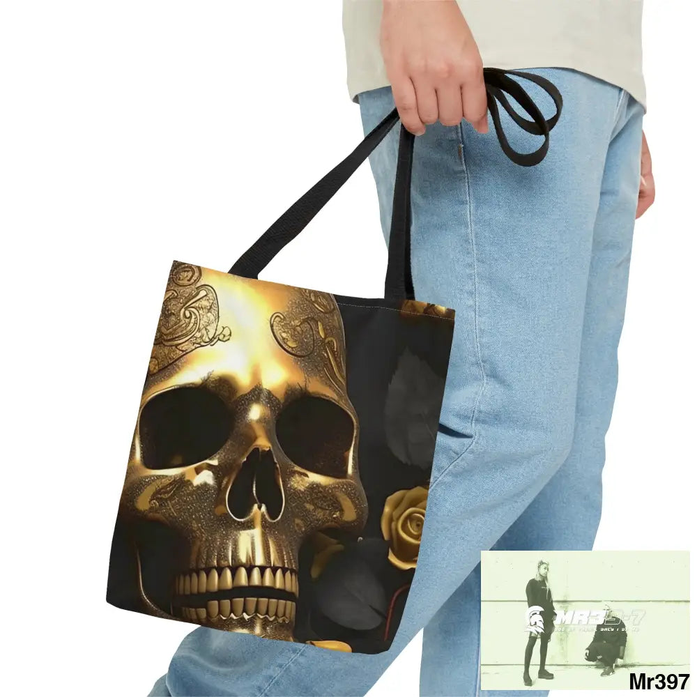 A1-Vigilante Gothic Gold skulls & Roses Tote Bag (AOP) Bags