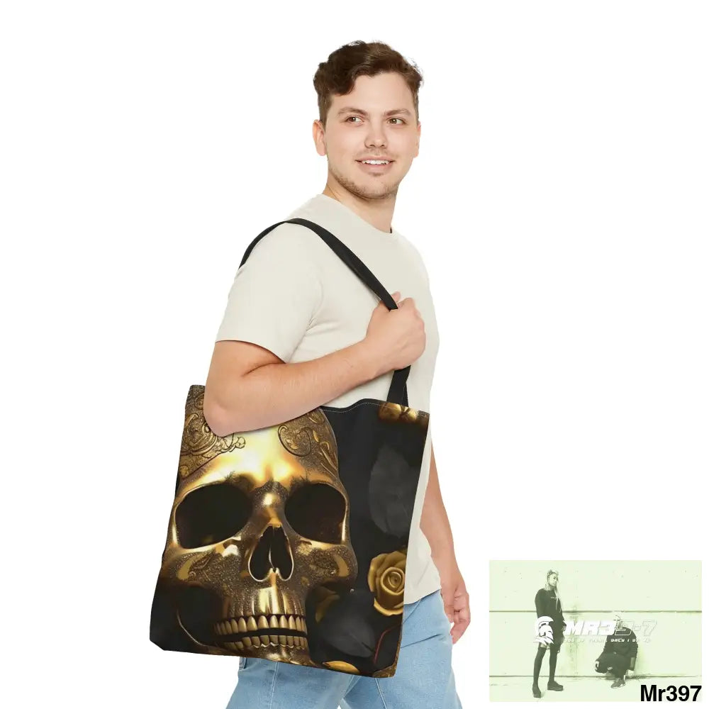 A1-Vigilante Gothic Gold skulls & Roses Tote Bag (AOP) Bags