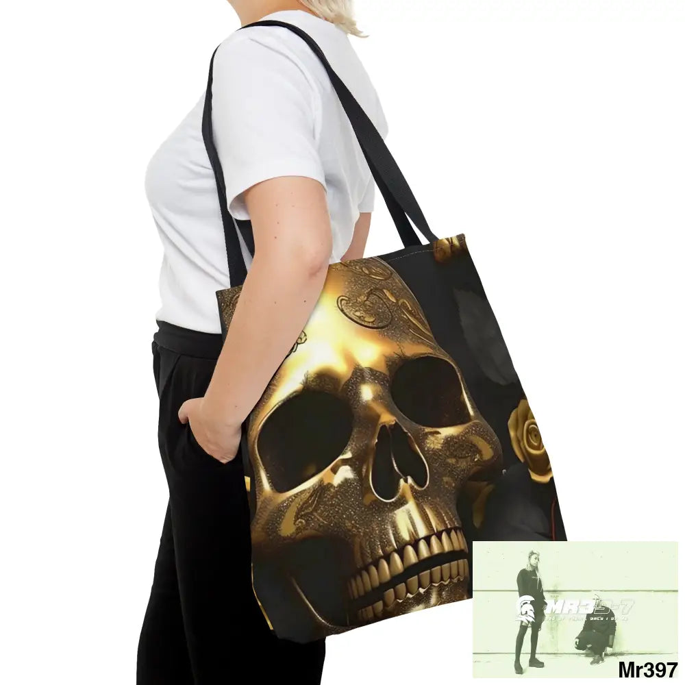 A1-Vigilante Gothic Gold skulls & Roses Tote Bag (AOP) Bags