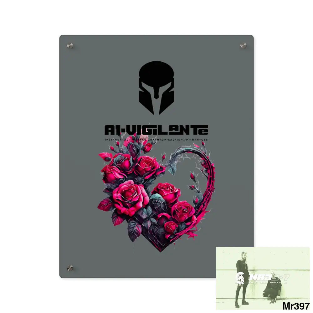 A1-Vigilante Heart made of Pink Roses on Black Background Acrylic Art Wall Panels 16″ x 20″ (Vertical) / 0.25’’ Home
