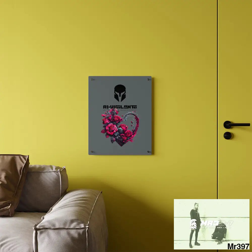 A1-Vigilante Heart made of Pink Roses on Black Background Acrylic Art Wall Panels Home Decor