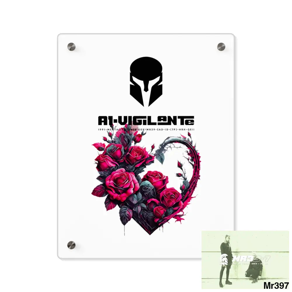 A1-Vigilante Heart made of Pink Roses on Black Background Acrylic Wall Art Panels 11″ x 14″ (Vertical) / 0.25’’ Home