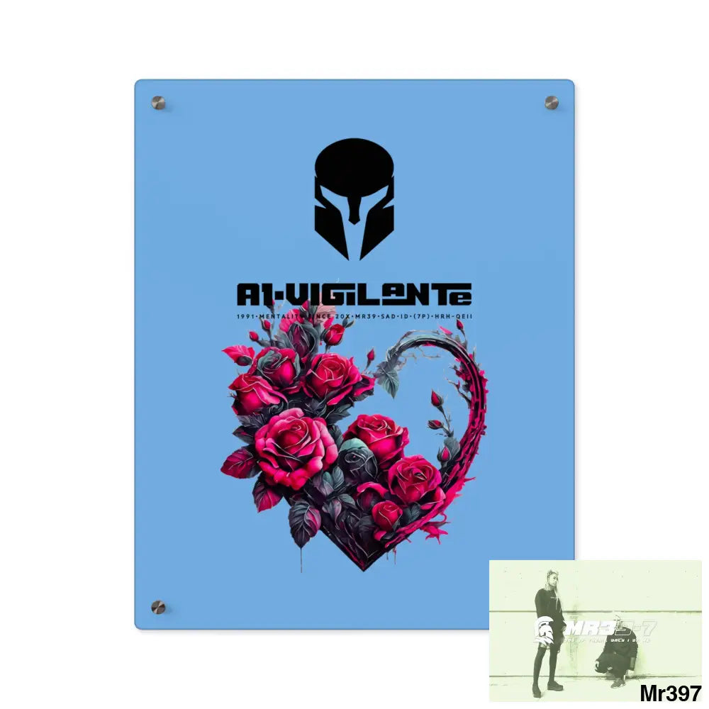 A1-Vigilante Heart made of Pink Roses on Black Background Acrylic Wall Art Panels 16″ x 20″ (Vertical) / 0.25’’ Home
