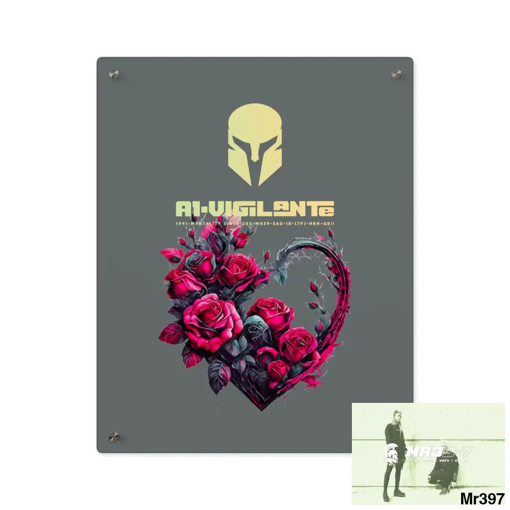 A1-Vigilante Heart made of Pink Roses on Black Background Acrylic Wall Art Panels 16″ x 20″ (Vertical) / 0.25’’ Home