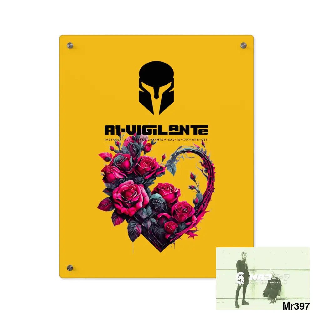 A1-Vigilante Heart made of Pink Roses on Black Background Acrylic Wall Art Panels 16″ x 20″ (Vertical) / 0.25’’ Home