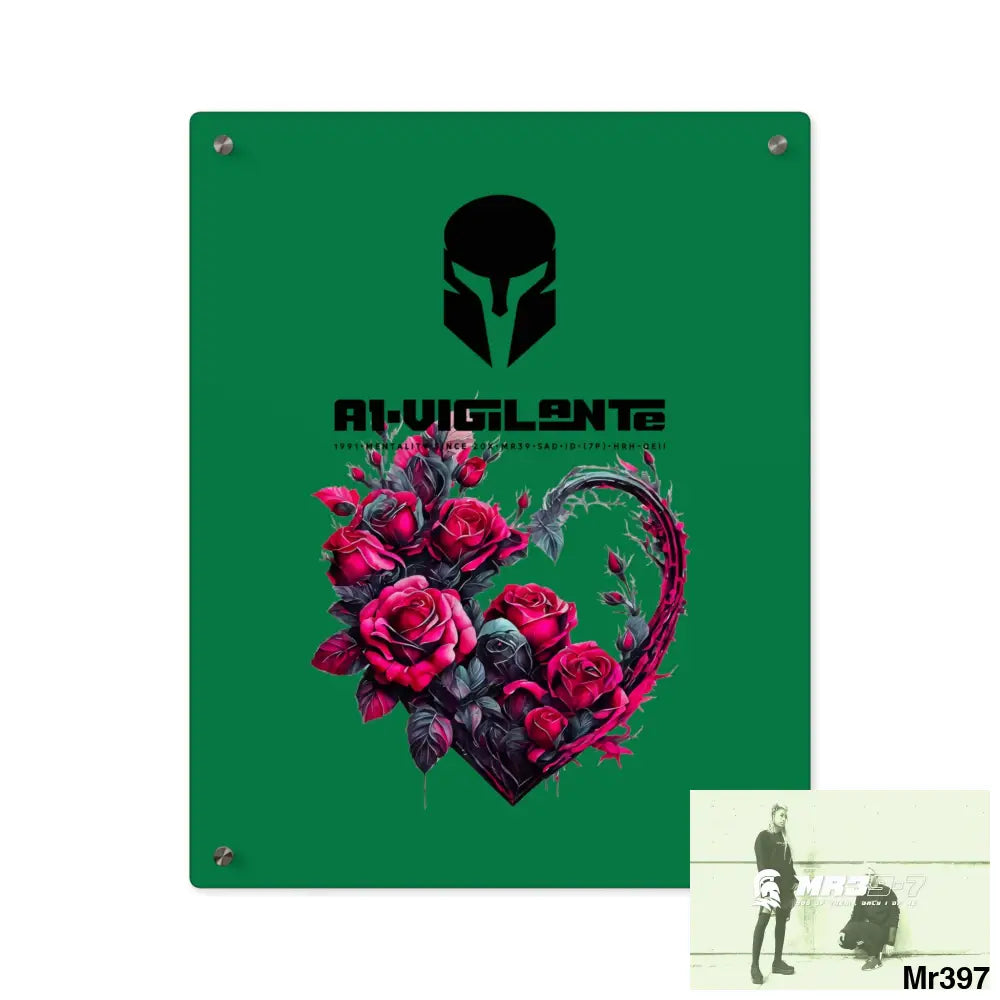 A1-Vigilante Heart made of Pink Roses on Black Background Acrylic Wall Art Panels 16″ x 20″ (Vertical) / 0.25’’ Home
