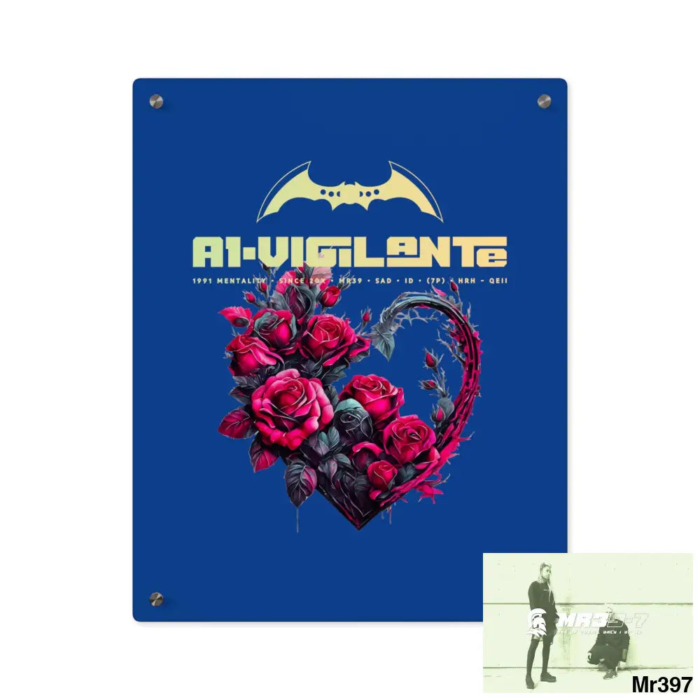 A1-Vigilante Heart made of Pink Roses on Black Background Acrylic Wall Art Panels 16″ x 20″ (Vertical) / 0.25’’ Home