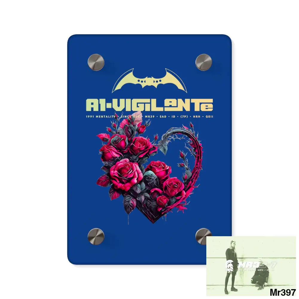 A1-Vigilante Heart made of Pink Roses on Black Background Acrylic Wall Art Panels 5’’ x 7’’ (Vertical) / 0.25’’ Home