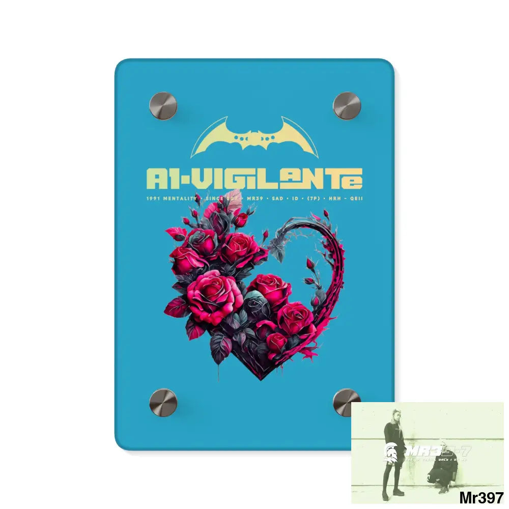 A1-Vigilante Heart made of Pink Roses on Black Background Acrylic Wall Art Panels 5’’ x 7’’ (Vertical) / 0.25’’ Home