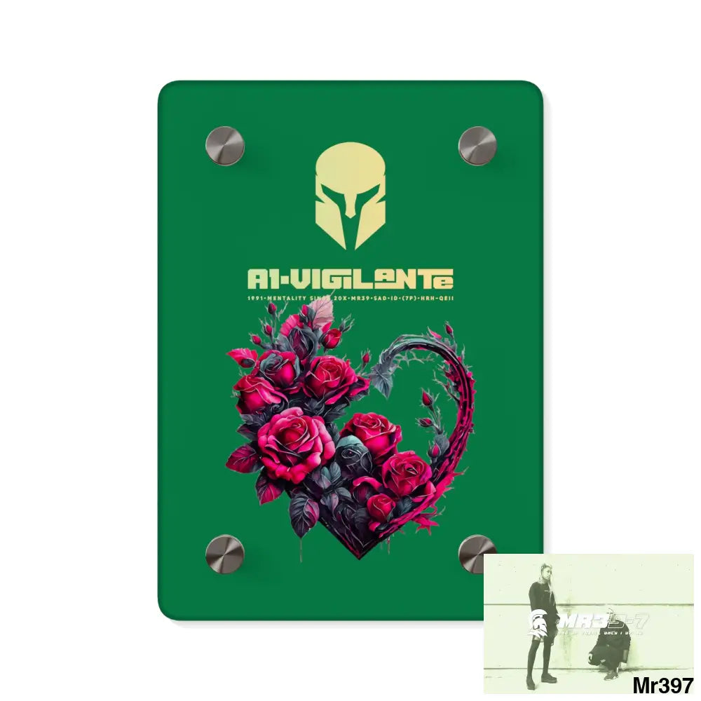 A1-Vigilante Heart made of Pink Roses on Black Background Acrylic Wall Art Panels 5’’ x 7’’ (Vertical) / 0.25’’ Home
