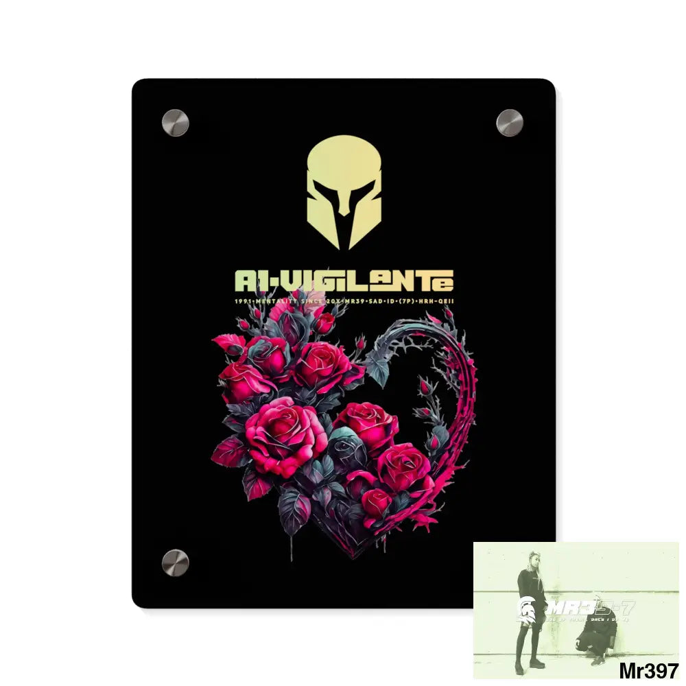 A1-Vigilante Heart made of Pink Roses on Black Background Acrylic Wall Art Panels 8″ x 10″ (Vertical) / 0.25’’ Home