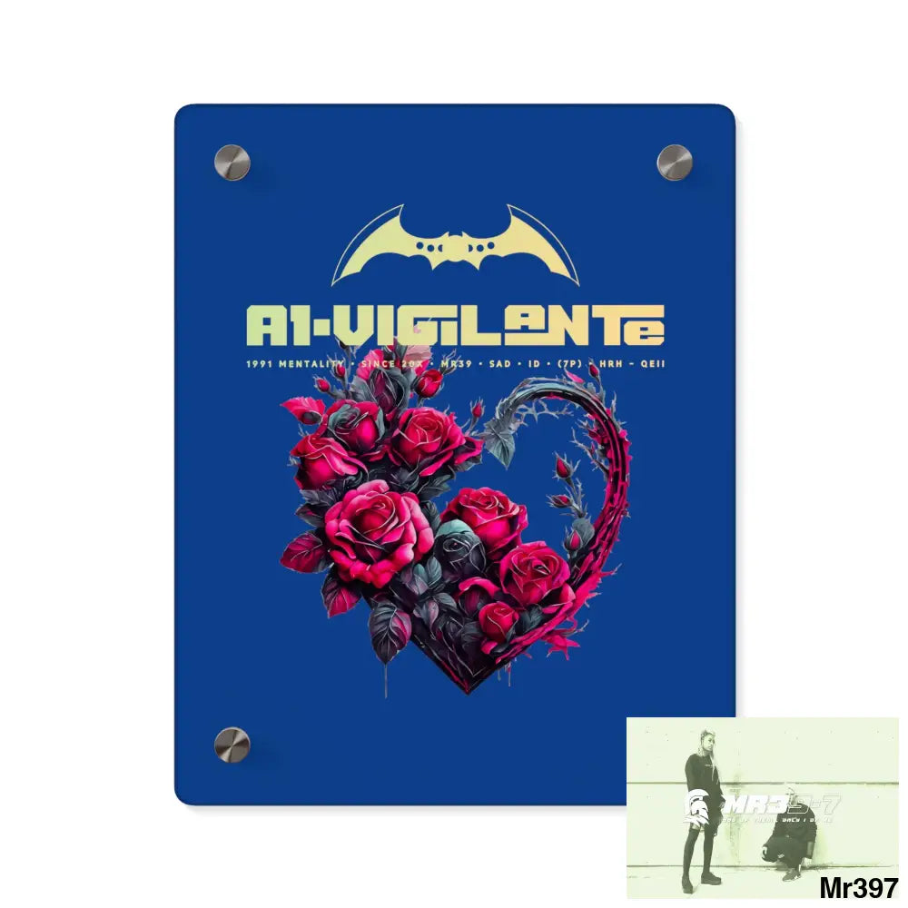 A1-Vigilante Heart made of Pink Roses on Black Background Acrylic Wall Art Panels 8″ x 10″ (Vertical) / 0.25’’ Home