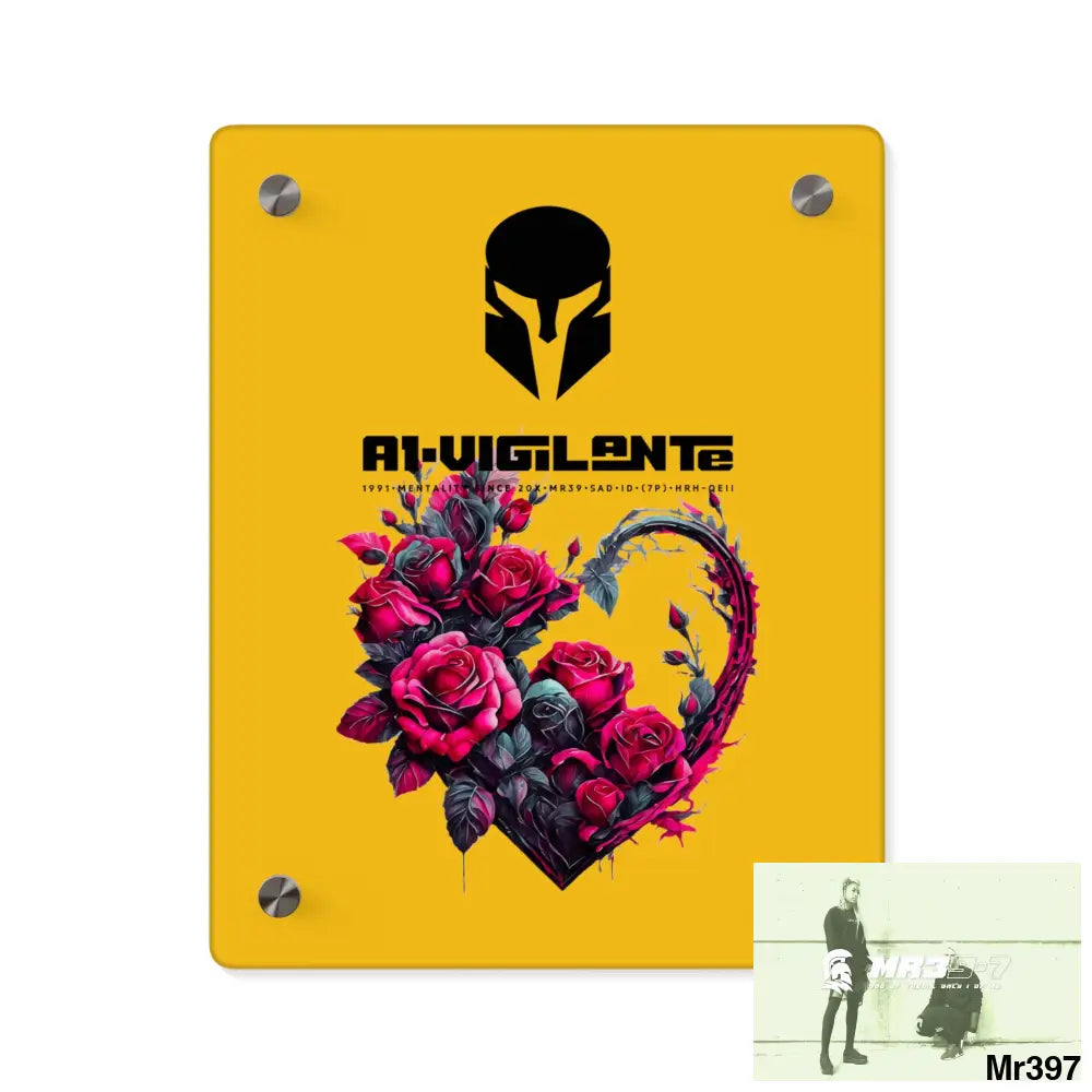 A1-Vigilante Heart made of Pink Roses on Black Background Acrylic Wall Art Panels 8″ x 10″ (Vertical) / 0.25’’ Home