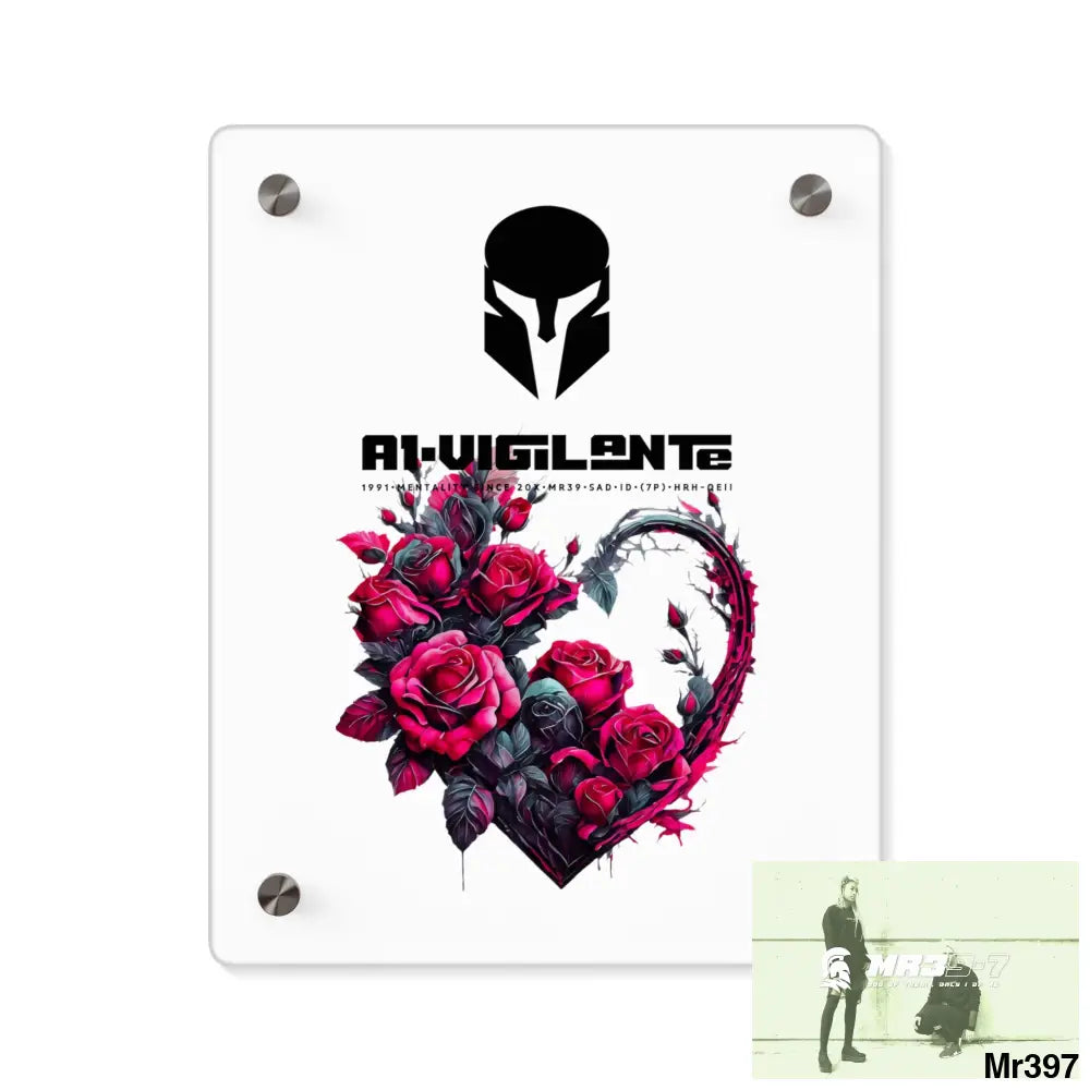A1-Vigilante Heart made of Pink Roses on Black Background Acrylic Wall Art Panels 8″ x 10″ (Vertical) / 0.25’’ Home