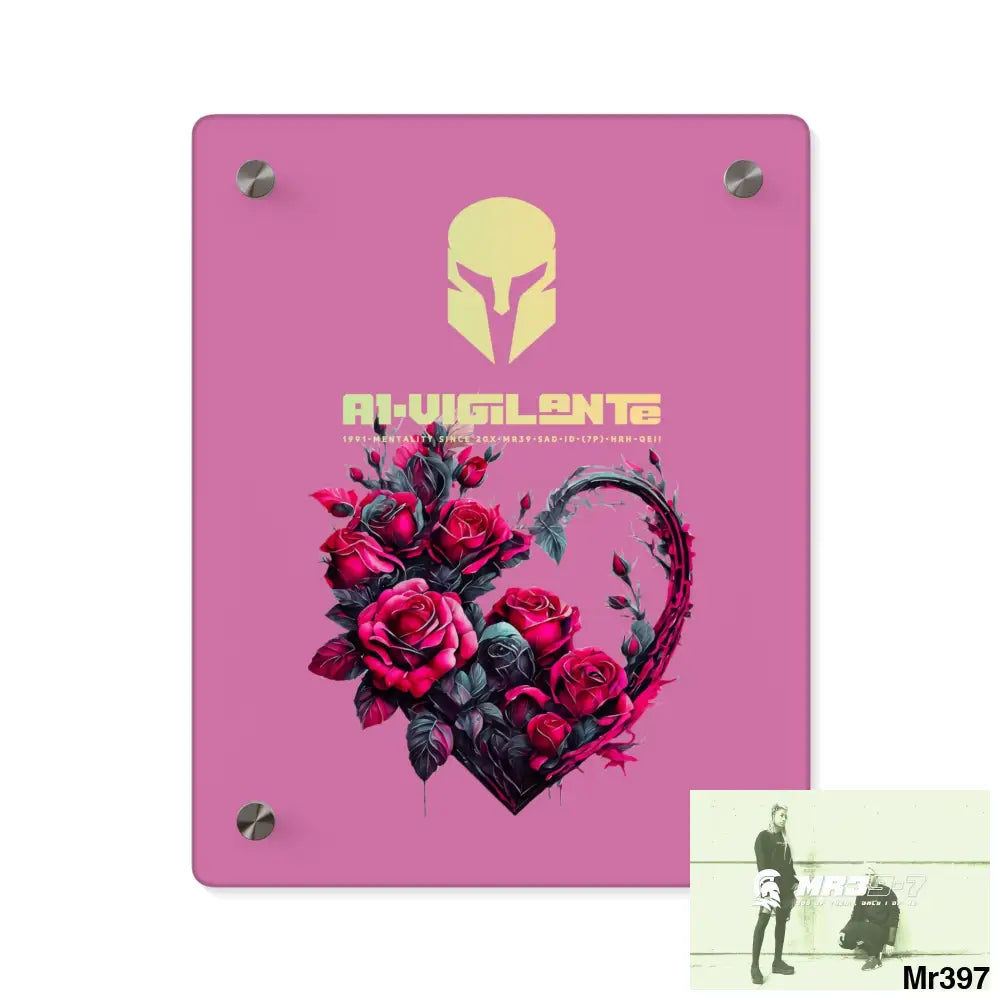 A1-Vigilante Heart made of Pink Roses on Black Background Acrylic Wall Art Panels 8″ x 10″ (Vertical) / 0.25’’ Home
