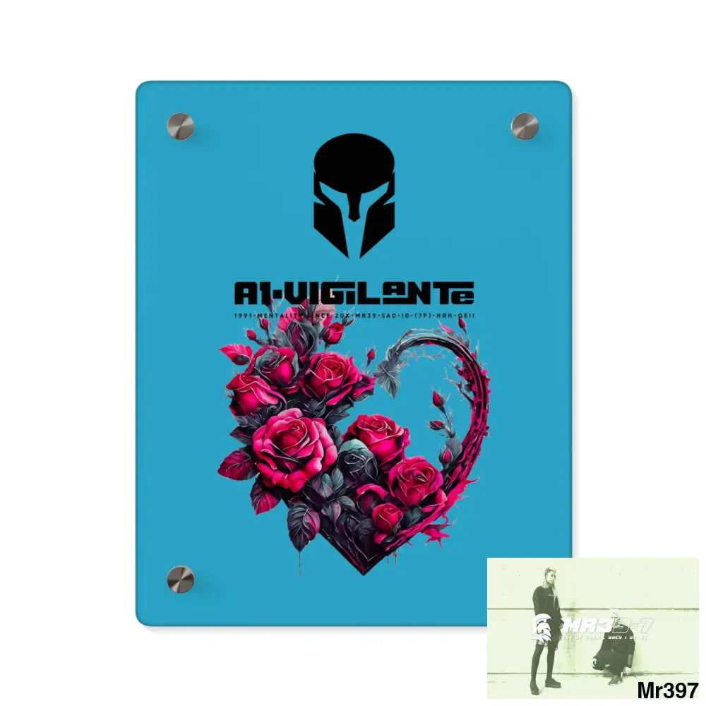 A1-Vigilante Heart made of Pink Roses on Black Background Acrylic Wall Art Panels 8″ x 10″ (Vertical) / 0.25’’ Home