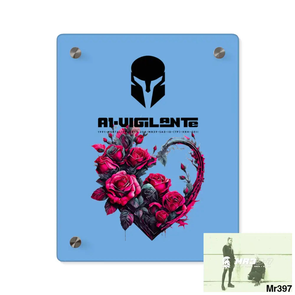 A1-Vigilante Heart made of Pink Roses on Black Background Acrylic Wall Art Panels 8″ x 10″ (Vertical) / 0.25’’ Home