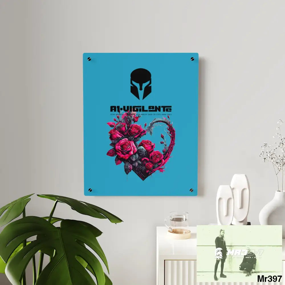 A1-Vigilante Heart made of Pink Roses on Black Background Acrylic Wall Art Panels Home Decor