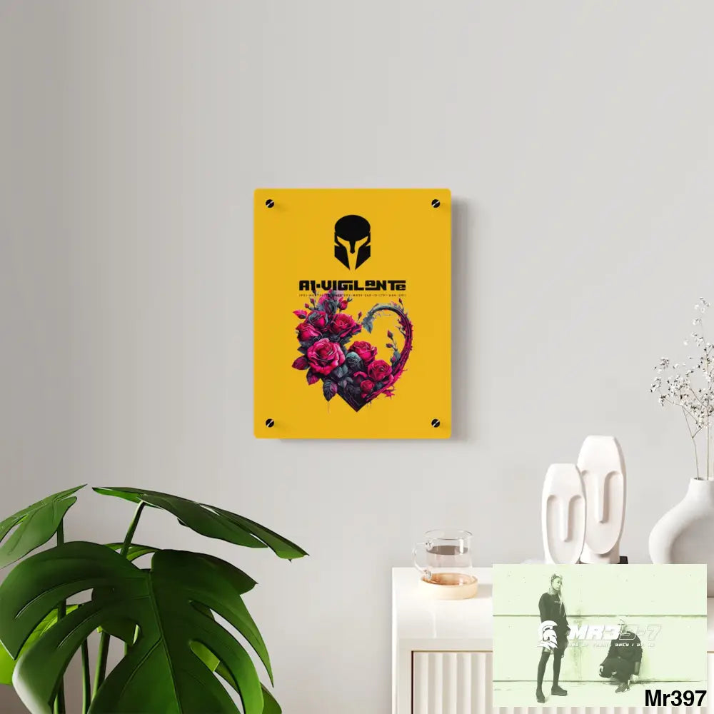 A1-Vigilante Heart made of Pink Roses on Black Background Acrylic Wall Art Panels Home Decor