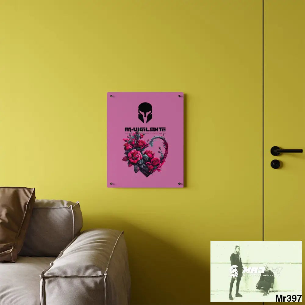 A1-Vigilante Heart made of Pink Roses on Black Background Acrylic Wall Art Panels Home Decor