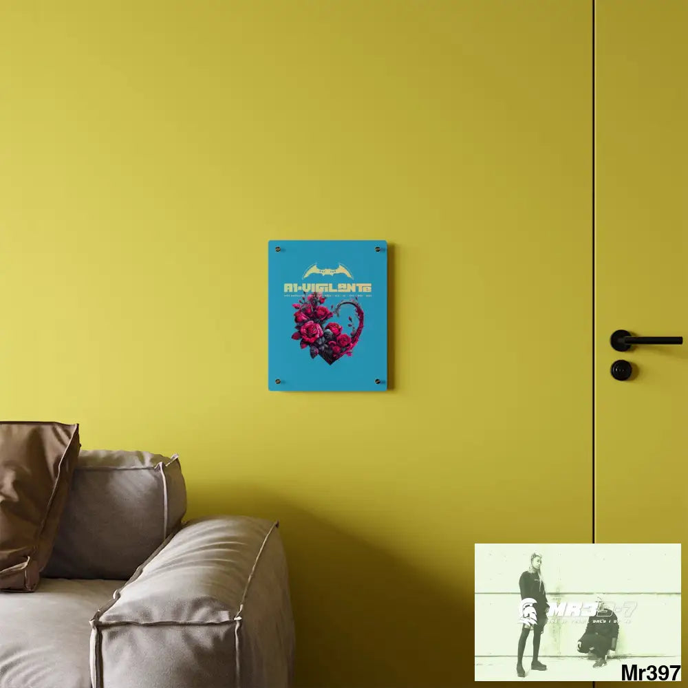 A1-Vigilante Heart made of Pink Roses on Black Background Acrylic Wall Art Panels Home Decor