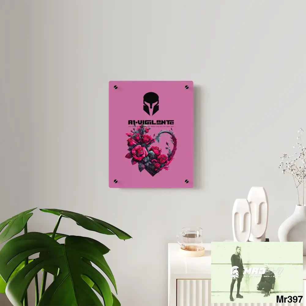 A1-Vigilante Heart made of Pink Roses on Black Background Acrylic Wall Art Panels Home Decor