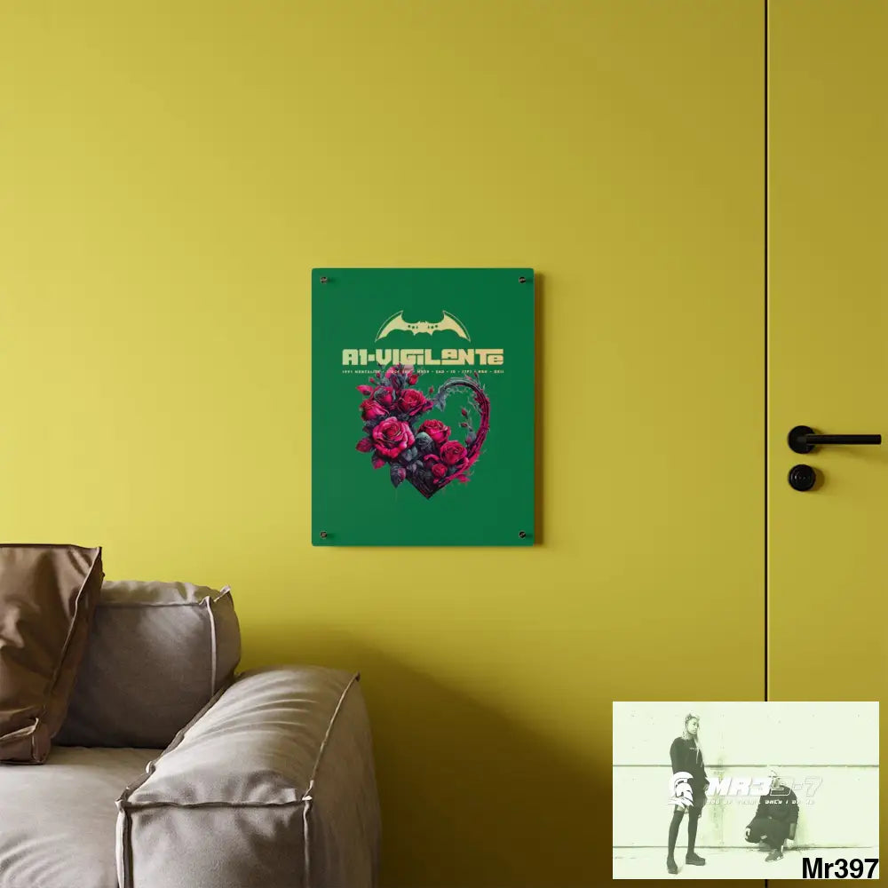 A1-Vigilante Heart made of Pink Roses on Black Background Acrylic Wall Art Panels Home Decor