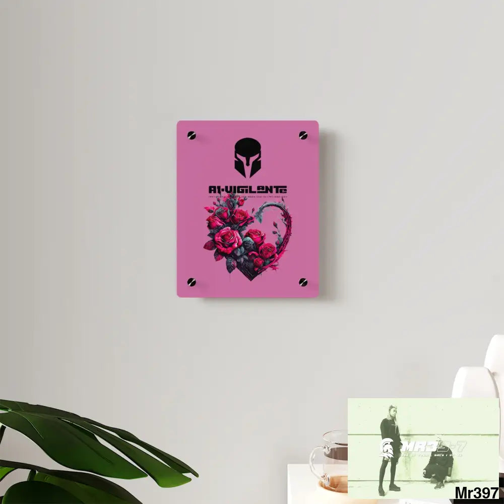 A1-Vigilante Heart made of Pink Roses on Black Background Acrylic Wall Art Panels Home Decor