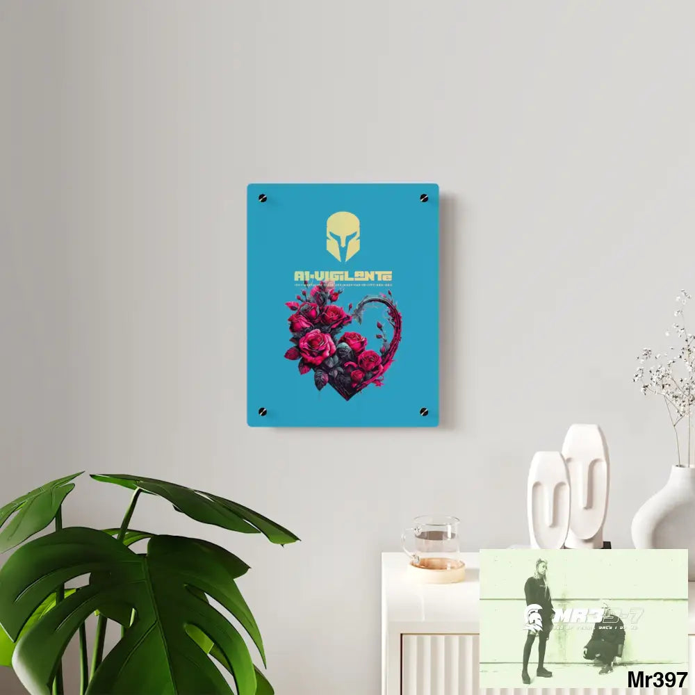 A1-Vigilante Heart made of Pink Roses on Black Background Acrylic Wall Art Panels Home Decor