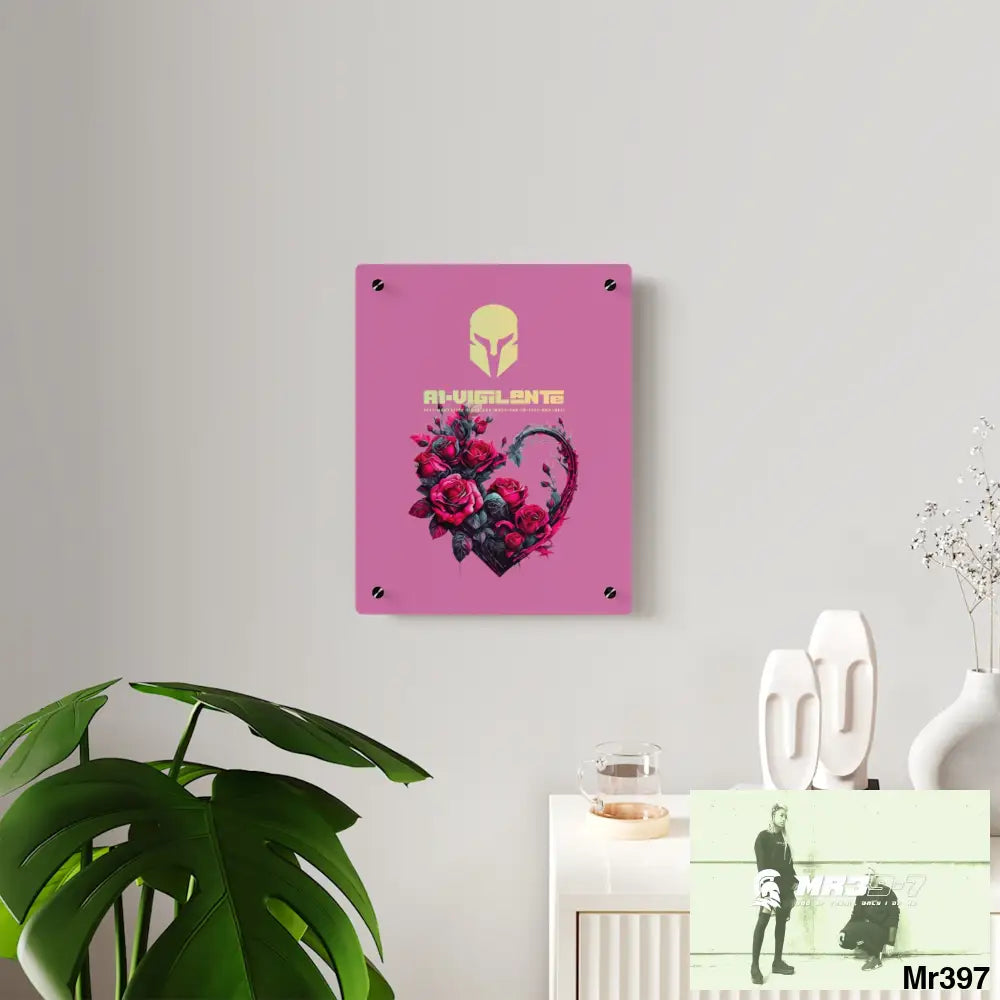 A1-Vigilante Heart made of Pink Roses on Black Background Acrylic Wall Art Panels Home Decor