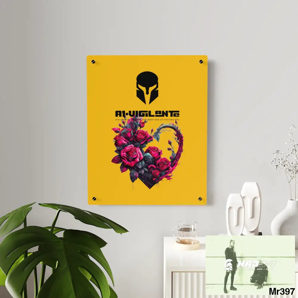 A1-Vigilante Heart made of Pink Roses on Black Background Acrylic Wall Art Panels Home Decor