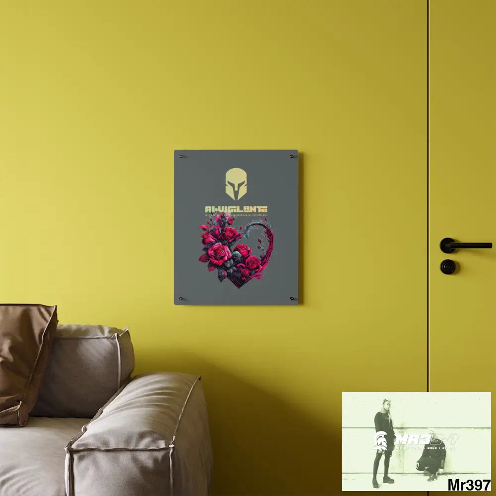 A1-Vigilante Heart made of Pink Roses on Black Background Acrylic Wall Art Panels Home Decor