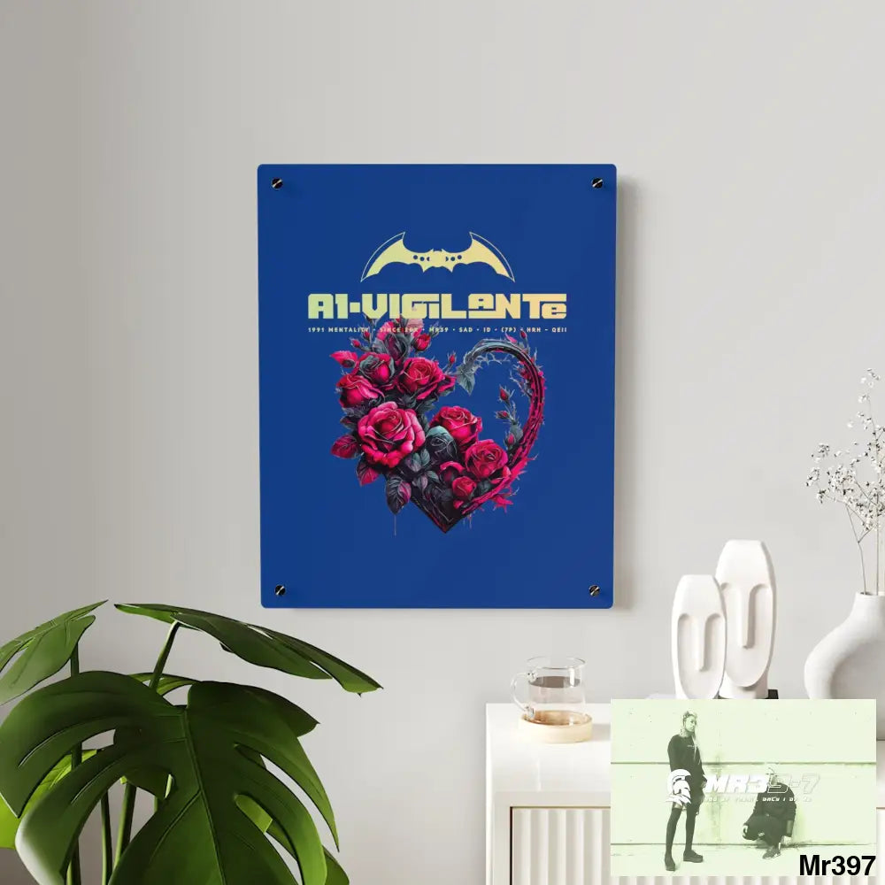 A1-Vigilante Heart made of Pink Roses on Black Background Acrylic Wall Art Panels Home Decor
