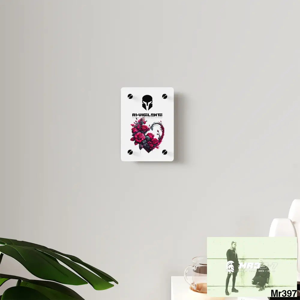 A1-Vigilante Heart made of Pink Roses on Black Background Acrylic Wall Art Panels Home Decor