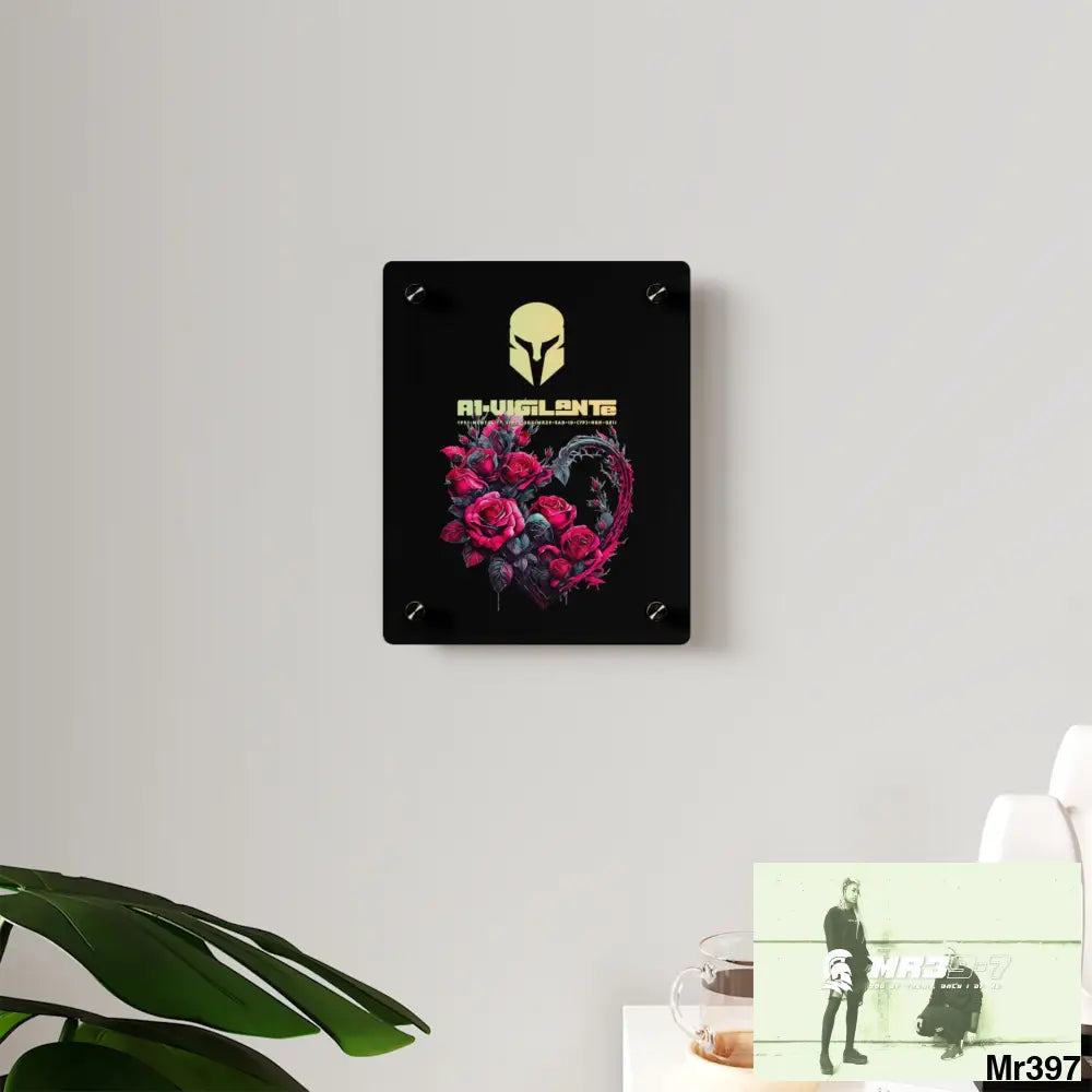 A1-Vigilante Heart made of Pink Roses on Black Background Acrylic Wall Art Panels Home Decor