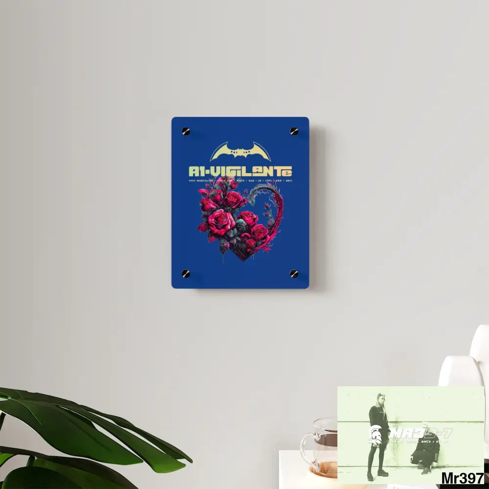 A1-Vigilante Heart made of Pink Roses on Black Background Acrylic Wall Art Panels Home Decor