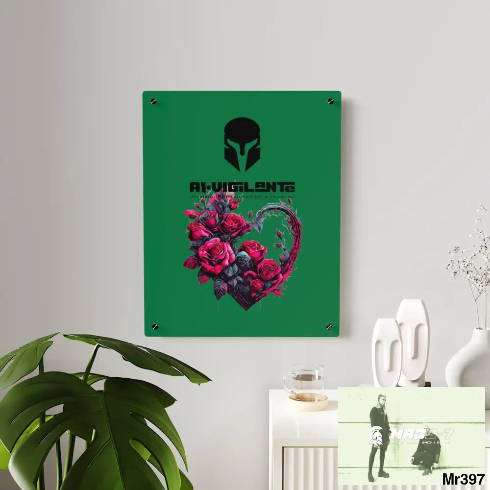 A1-Vigilante Heart made of Pink Roses on Black Background Acrylic Wall Art Panels Home Decor