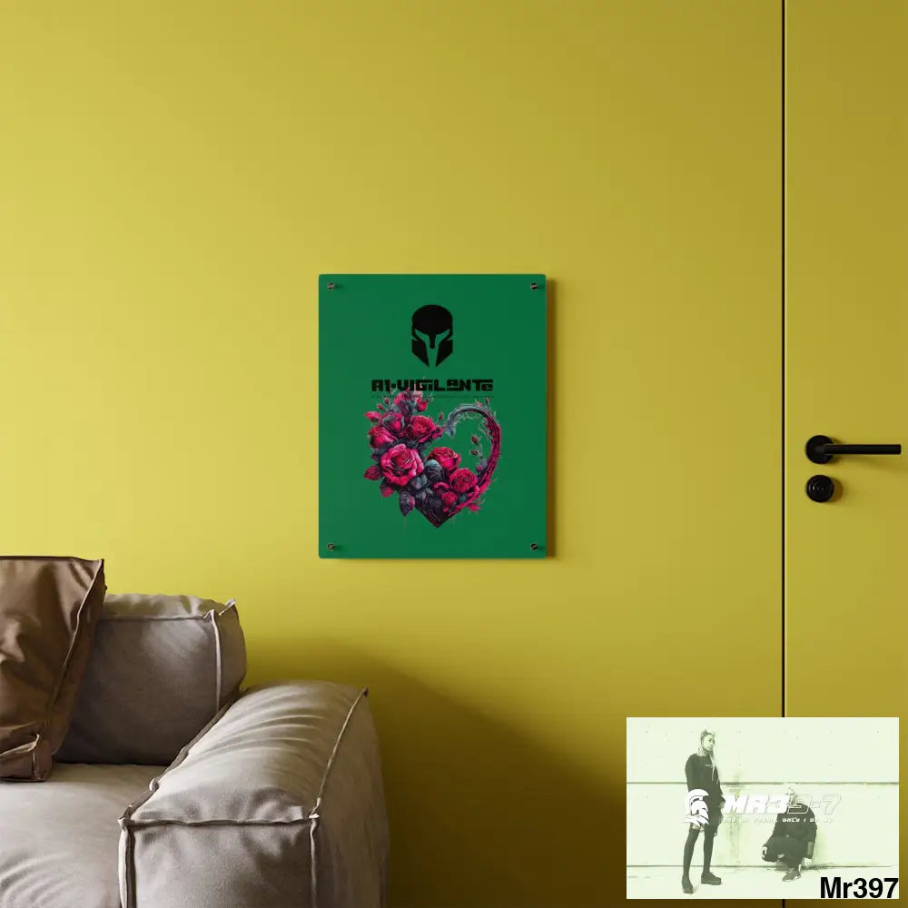 A1-Vigilante Heart made of Pink Roses on Black Background Acrylic Wall Art Panels Home Decor