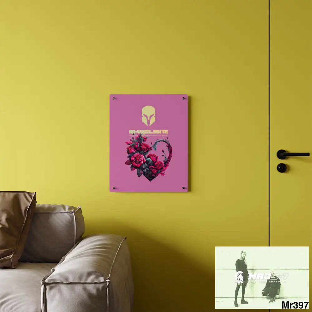 A1-Vigilante Heart made of Pink Roses on Black Background Acrylic Wall Art Panels Home Decor