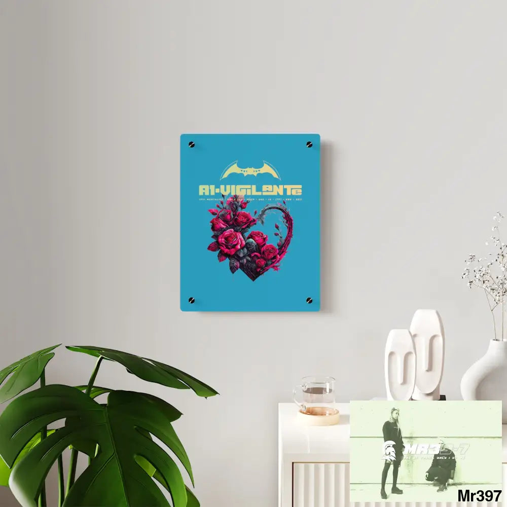 A1-Vigilante Heart made of Pink Roses on Black Background Acrylic Wall Art Panels Home Decor