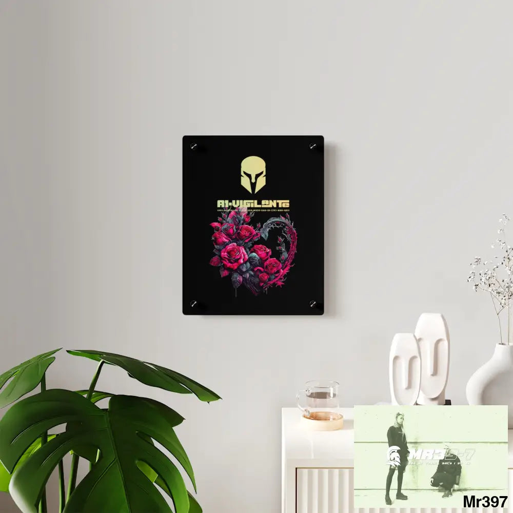 A1-Vigilante Heart made of Pink Roses on Black Background Acrylic Wall Art Panels Home Decor