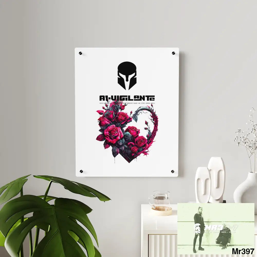A1-Vigilante Heart made of Pink Roses on Black Background Acrylic Wall Art Panels Home Decor