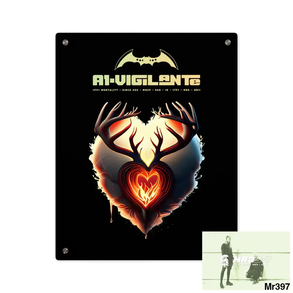 A1-Vigilante Heart of Fire Stag Antler Graphic Acrylic Wall Art Panels 16″ x 20″ (Vertical) / 0.25’’ Home Decor