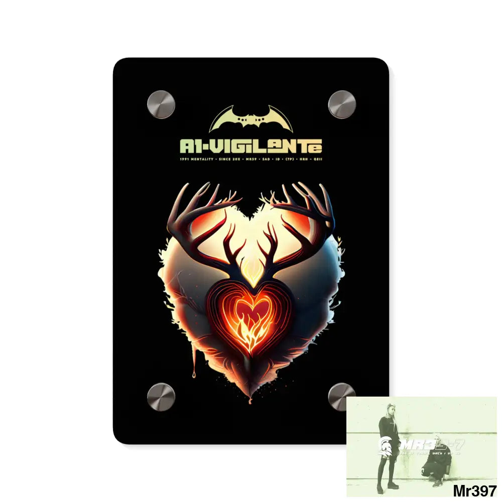 A1-vigilante Heart of Fire Stag Antler Graphic Acrylic Wall Art Panels 5’’ x 7’’ (Vertical) / 0.25’’ Home Decor