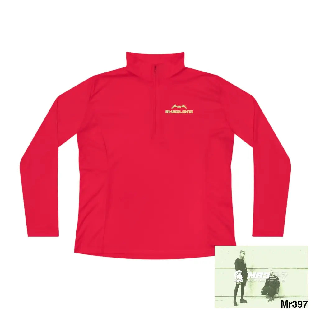 A1-Vigilante Ladies Quarter-Zip Pullover True Red / S Long-sleeve
