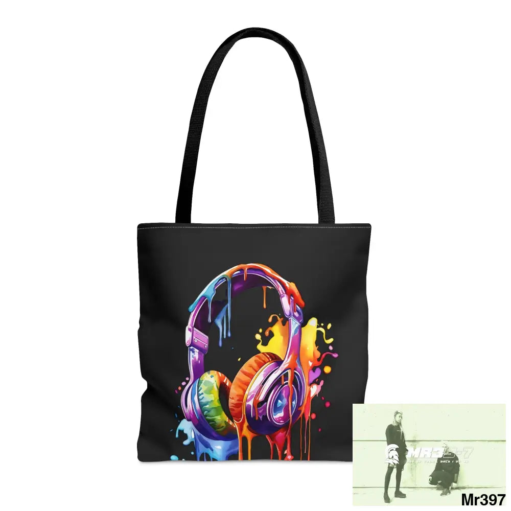 A1-Vigilante Melting Headphones Tote Bag (AOP) Medium Bags