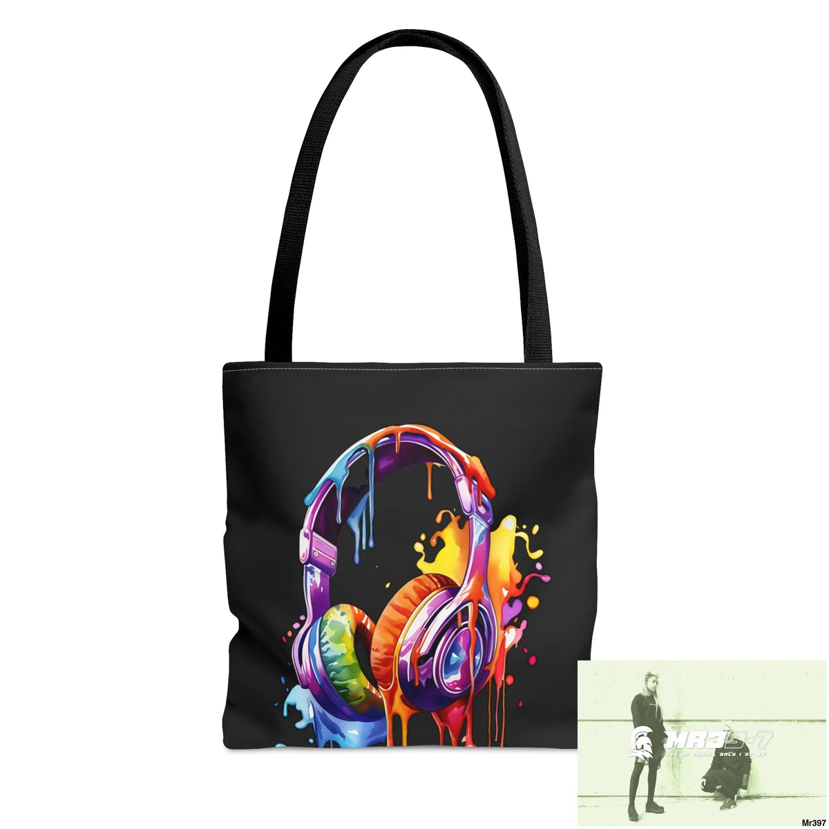 A1-Vigilante Melting Headphones Tote Bag (AOP) Small Bags