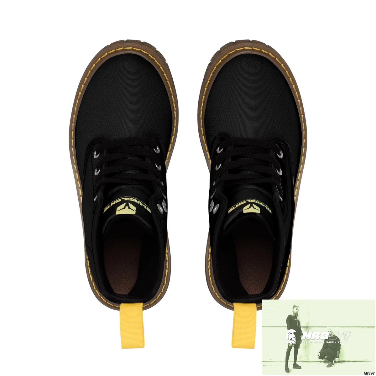 A1- Vigilante -Sparta Black Canvas Boots AOP Shoes